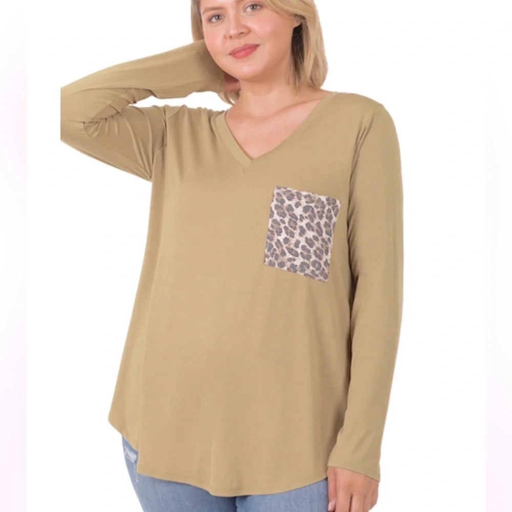 Zenana women's leopard print pocket, tan long sleeve T shirt/tunic, NWT
BOUTIQUE - Picture 2 of 5